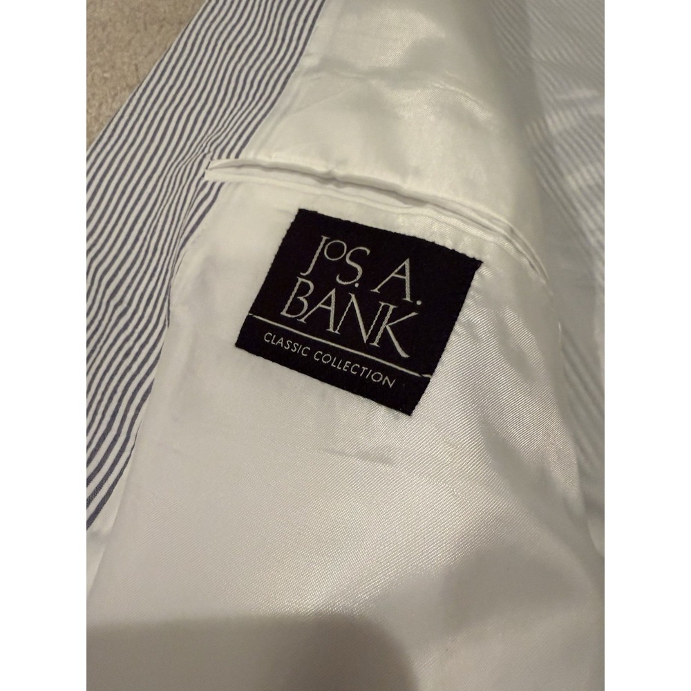 Jos A Bank Classic‎ Seersucker Blue White Pinstriped Cotton Suit 2 Pc Men's 46L - Picture 3 of 16
